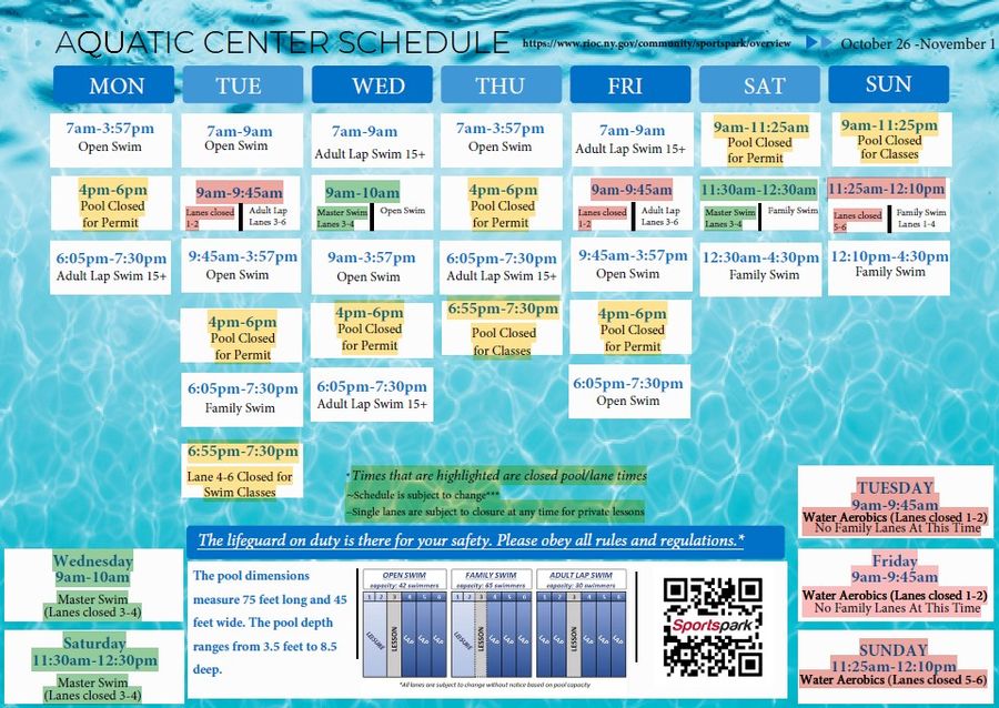 Aquatics Center Schedule